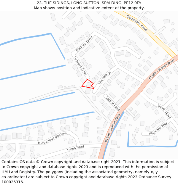 23, THE SIDINGS, LONG SUTTON, SPALDING, PE12 9FA: Location map and indicative extent of plot