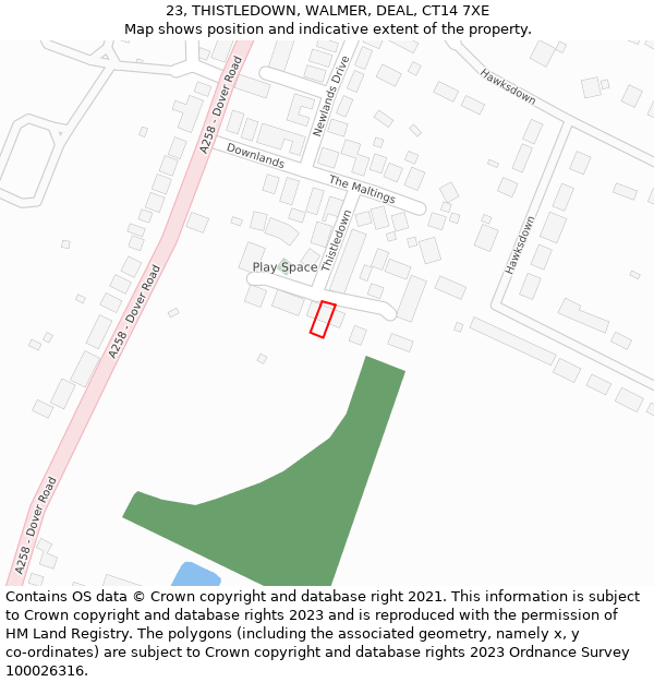 23, THISTLEDOWN, WALMER, DEAL, CT14 7XE: Location map and indicative extent of plot