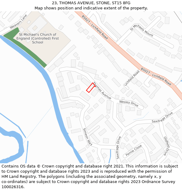 23, THOMAS AVENUE, STONE, ST15 8FG: Location map and indicative extent of plot