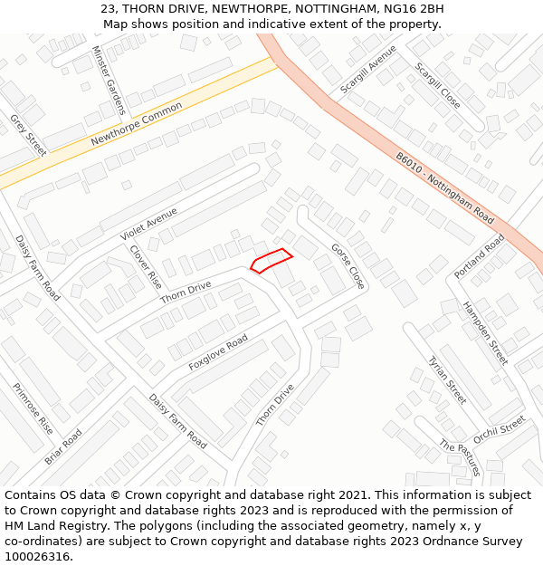 23, THORN DRIVE, NEWTHORPE, NOTTINGHAM, NG16 2BH: Location map and indicative extent of plot