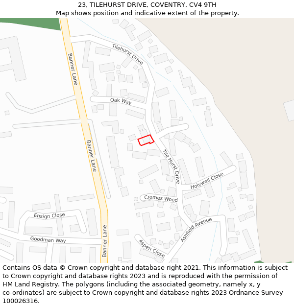 23, TILEHURST DRIVE, COVENTRY, CV4 9TH: Location map and indicative extent of plot