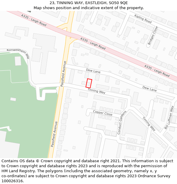 23, TINNING WAY, EASTLEIGH, SO50 9QE: Location map and indicative extent of plot