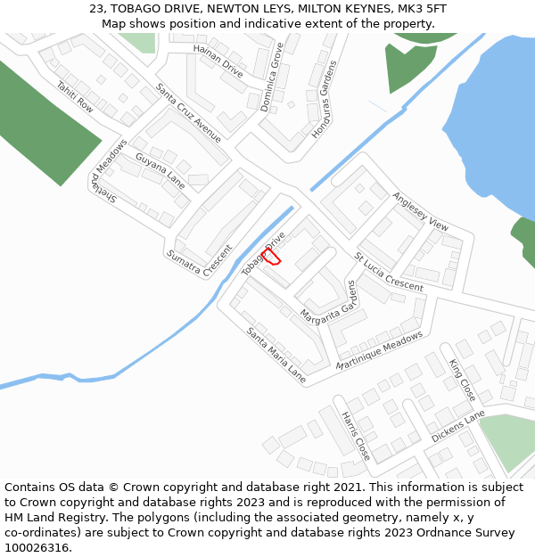 23, TOBAGO DRIVE, NEWTON LEYS, MILTON KEYNES, MK3 5FT: Location map and indicative extent of plot