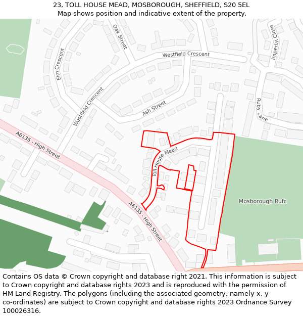 23, TOLL HOUSE MEAD, MOSBOROUGH, SHEFFIELD, S20 5EL: Location map and indicative extent of plot