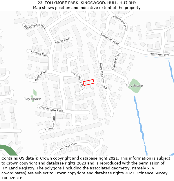 23, TOLLYMORE PARK, KINGSWOOD, HULL, HU7 3HY: Location map and indicative extent of plot