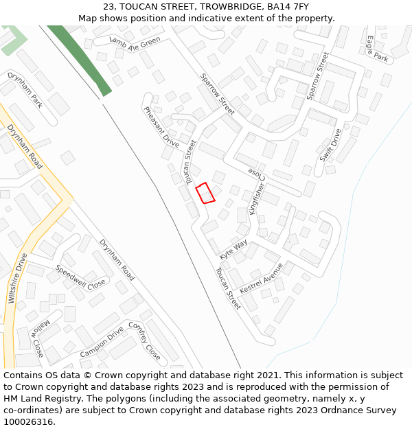 23, TOUCAN STREET, TROWBRIDGE, BA14 7FY: Location map and indicative extent of plot