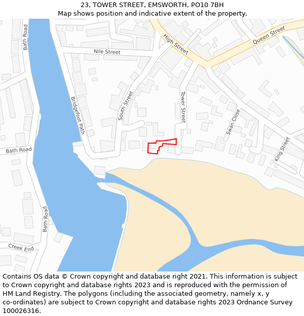 23, TOWER STREET, EMSWORTH, PO10 7BH: Location map and indicative extent of plot