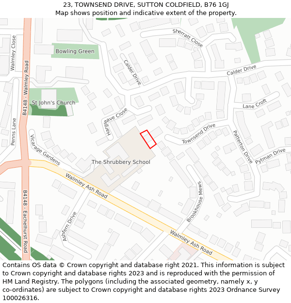 23, TOWNSEND DRIVE, SUTTON COLDFIELD, B76 1GJ: Location map and indicative extent of plot