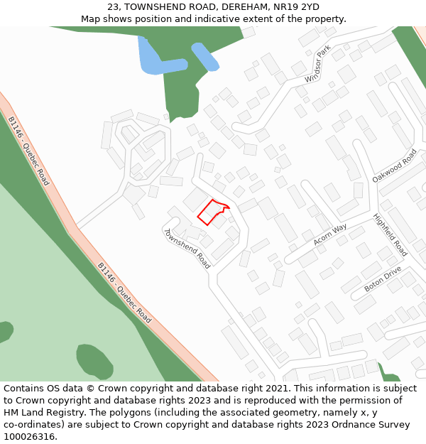 23, TOWNSHEND ROAD, DEREHAM, NR19 2YD: Location map and indicative extent of plot