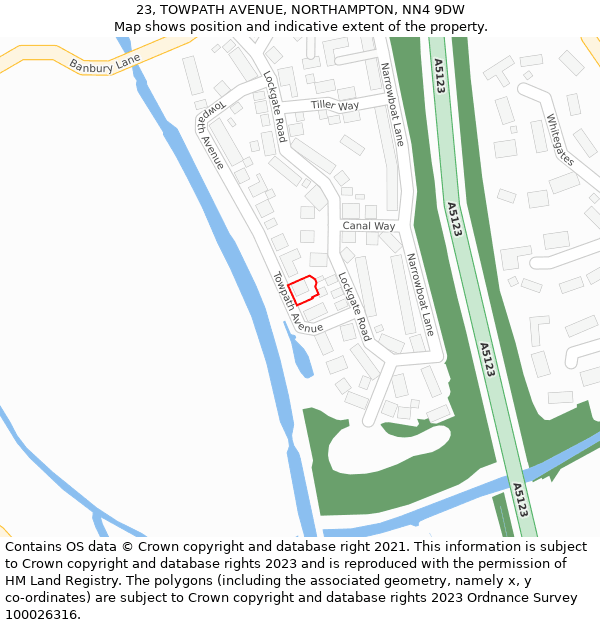 23, TOWPATH AVENUE, NORTHAMPTON, NN4 9DW: Location map and indicative extent of plot