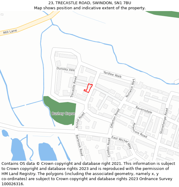23, TRECASTLE ROAD, SWINDON, SN1 7BU: Location map and indicative extent of plot