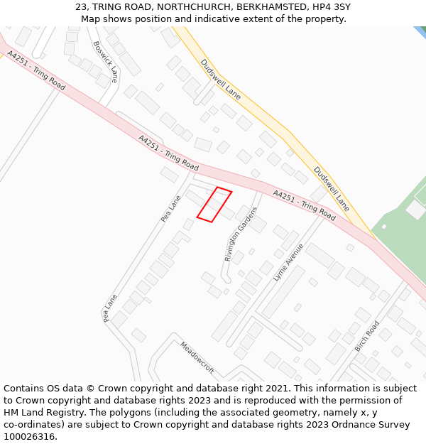 23, TRING ROAD, NORTHCHURCH, BERKHAMSTED, HP4 3SY: Location map and indicative extent of plot