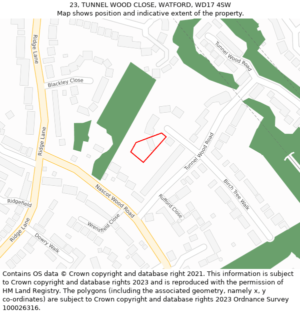23, TUNNEL WOOD CLOSE, WATFORD, WD17 4SW: Location map and indicative extent of plot