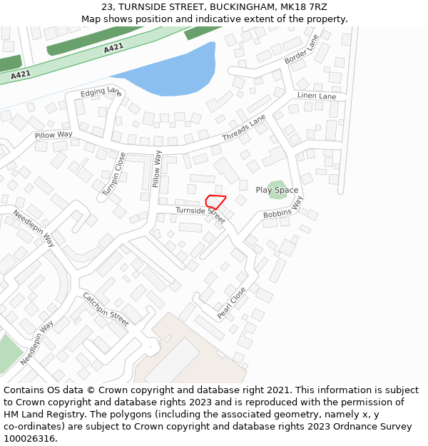 23, TURNSIDE STREET, BUCKINGHAM, MK18 7RZ: Location map and indicative extent of plot