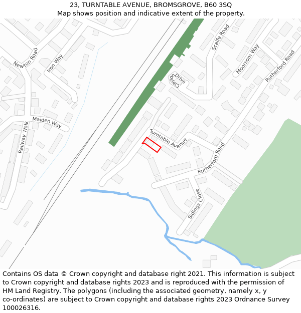 23, TURNTABLE AVENUE, BROMSGROVE, B60 3SQ: Location map and indicative extent of plot