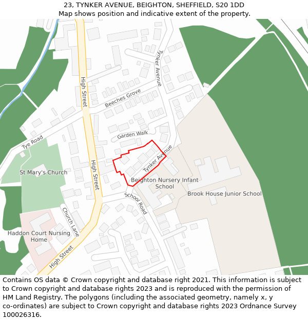 23, TYNKER AVENUE, BEIGHTON, SHEFFIELD, S20 1DD: Location map and indicative extent of plot