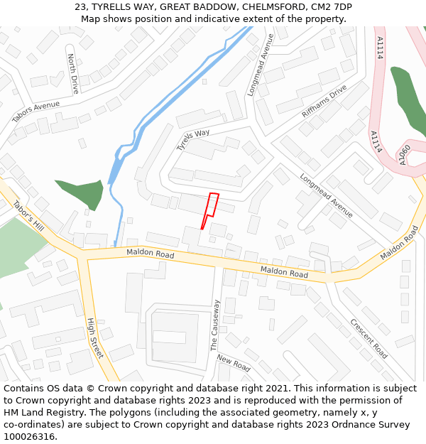 23, TYRELLS WAY, GREAT BADDOW, CHELMSFORD, CM2 7DP: Location map and indicative extent of plot