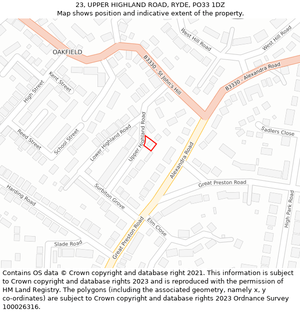 23, UPPER HIGHLAND ROAD, RYDE, PO33 1DZ: Location map and indicative extent of plot