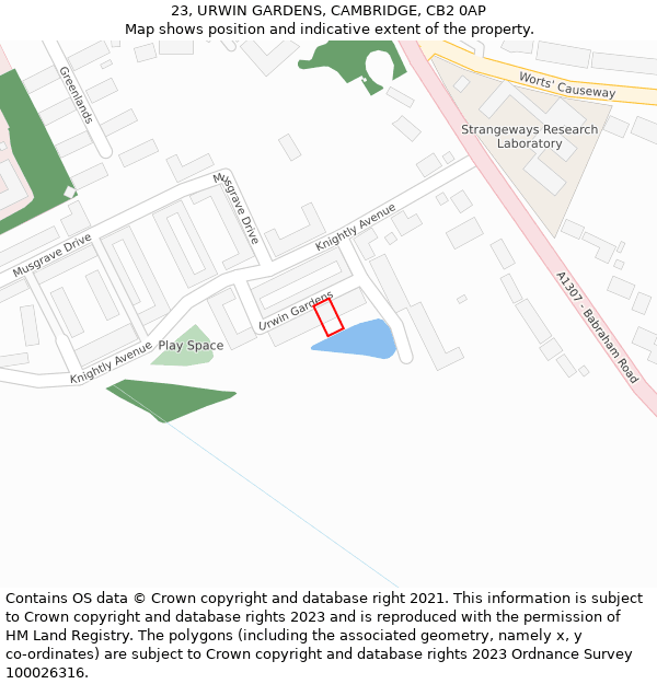 23, URWIN GARDENS, CAMBRIDGE, CB2 0AP: Location map and indicative extent of plot