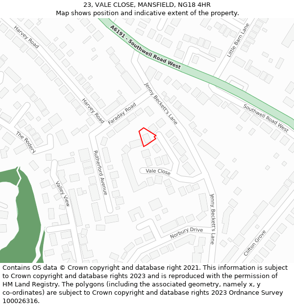 23, VALE CLOSE, MANSFIELD, NG18 4HR: Location map and indicative extent of plot