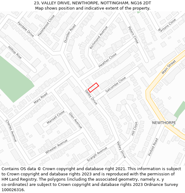 23, VALLEY DRIVE, NEWTHORPE, NOTTINGHAM, NG16 2DT: Location map and indicative extent of plot