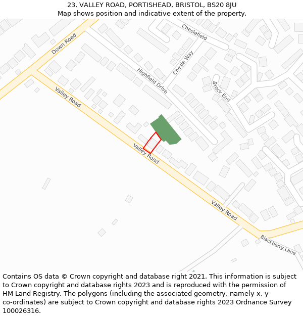 23, VALLEY ROAD, PORTISHEAD, BRISTOL, BS20 8JU: Location map and indicative extent of plot