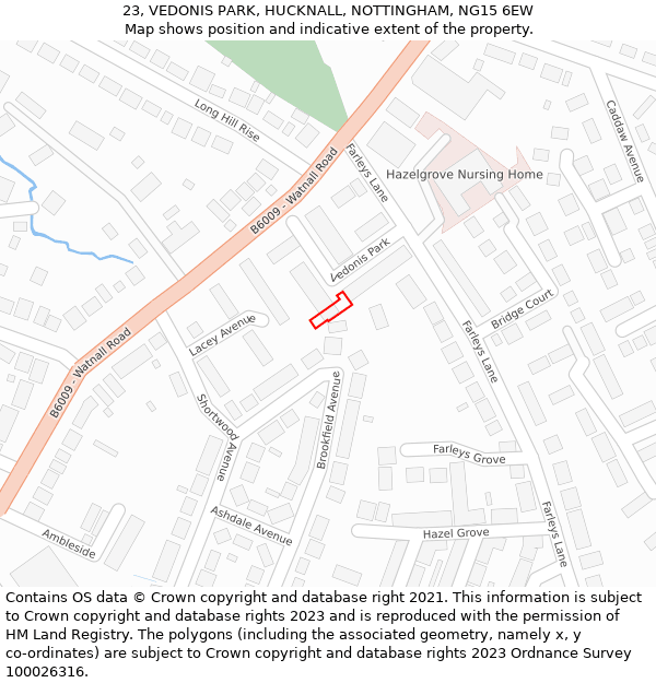 23, VEDONIS PARK, HUCKNALL, NOTTINGHAM, NG15 6EW: Location map and indicative extent of plot