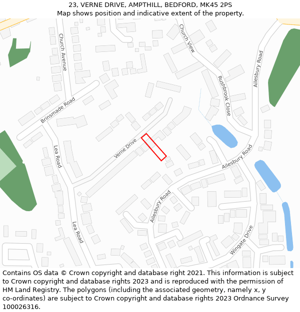 23, VERNE DRIVE, AMPTHILL, BEDFORD, MK45 2PS: Location map and indicative extent of plot