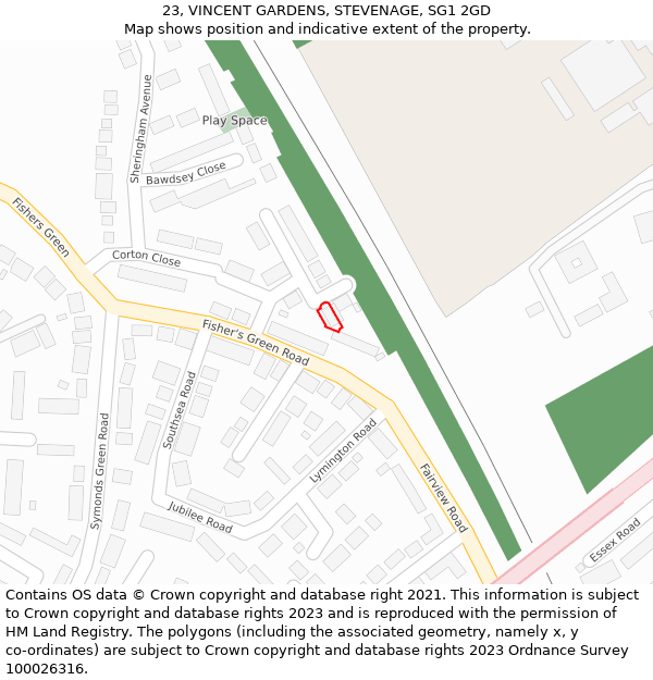 23, VINCENT GARDENS, STEVENAGE, SG1 2GD: Location map and indicative extent of plot