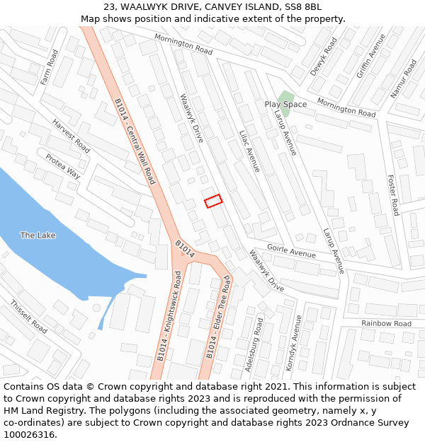 23, WAALWYK DRIVE, CANVEY ISLAND, SS8 8BL: Location map and indicative extent of plot