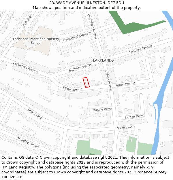 23, WADE AVENUE, ILKESTON, DE7 5DU: Location map and indicative extent of plot