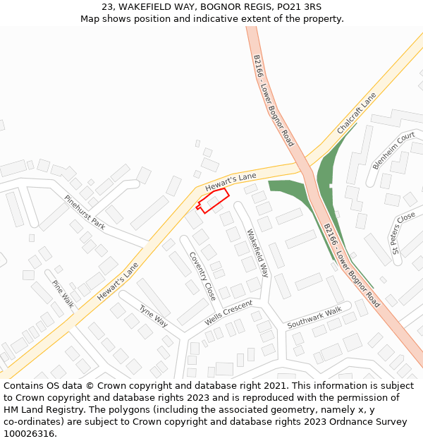 23, WAKEFIELD WAY, BOGNOR REGIS, PO21 3RS: Location map and indicative extent of plot