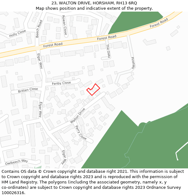 23, WALTON DRIVE, HORSHAM, RH13 6RQ: Location map and indicative extent of plot