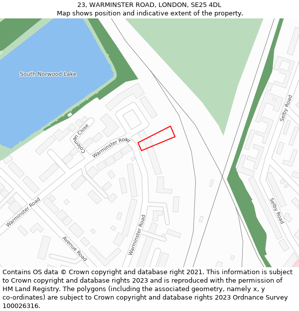 23, WARMINSTER ROAD, LONDON, SE25 4DL: Location map and indicative extent of plot