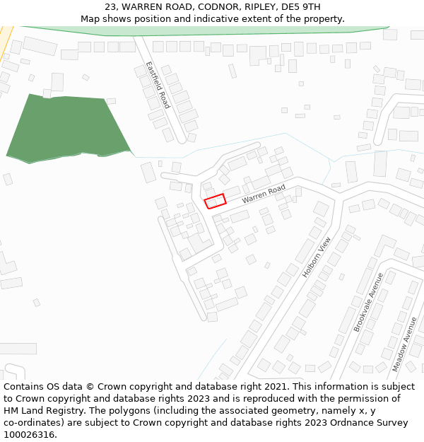 23, WARREN ROAD, CODNOR, RIPLEY, DE5 9TH: Location map and indicative extent of plot