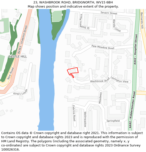 23, WASHBROOK ROAD, BRIDGNORTH, WV15 6BH: Location map and indicative extent of plot