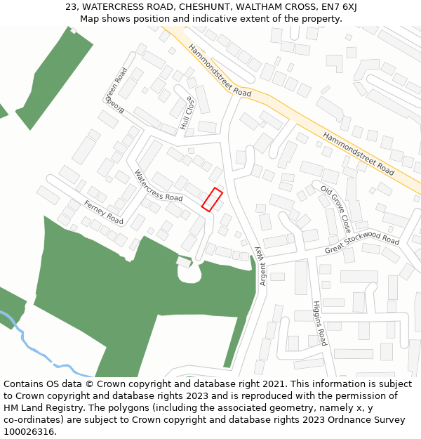 23, WATERCRESS ROAD, CHESHUNT, WALTHAM CROSS, EN7 6XJ: Location map and indicative extent of plot