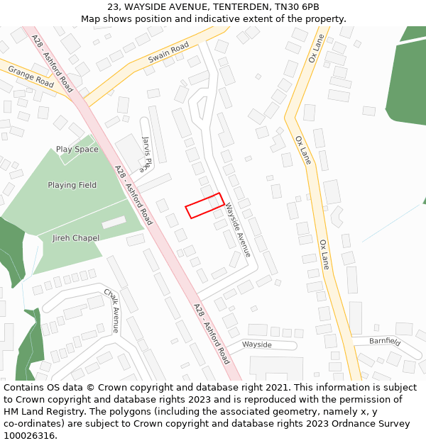 23, WAYSIDE AVENUE, TENTERDEN, TN30 6PB: Location map and indicative extent of plot