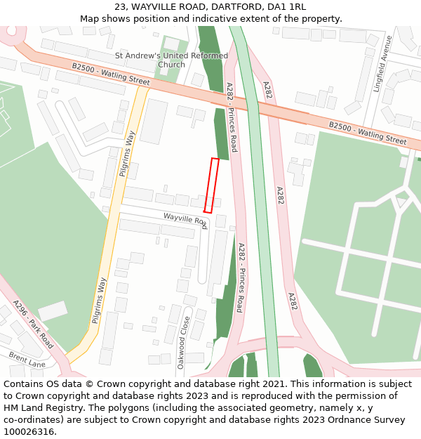 23, WAYVILLE ROAD, DARTFORD, DA1 1RL: Location map and indicative extent of plot