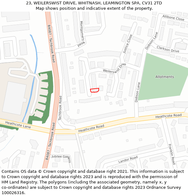 23, WEILERSWIST DRIVE, WHITNASH, LEAMINGTON SPA, CV31 2TD: Location map and indicative extent of plot