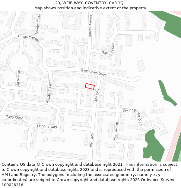 23, WEIR WAY, COVENTRY, CV3 1QL: Location map and indicative extent of plot