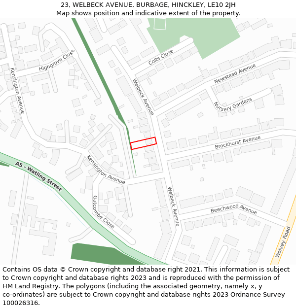 23, WELBECK AVENUE, BURBAGE, HINCKLEY, LE10 2JH: Location map and indicative extent of plot