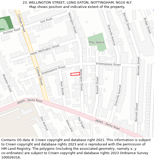 23, WELLINGTON STREET, LONG EATON, NOTTINGHAM, NG10 4LY: Location map and indicative extent of plot