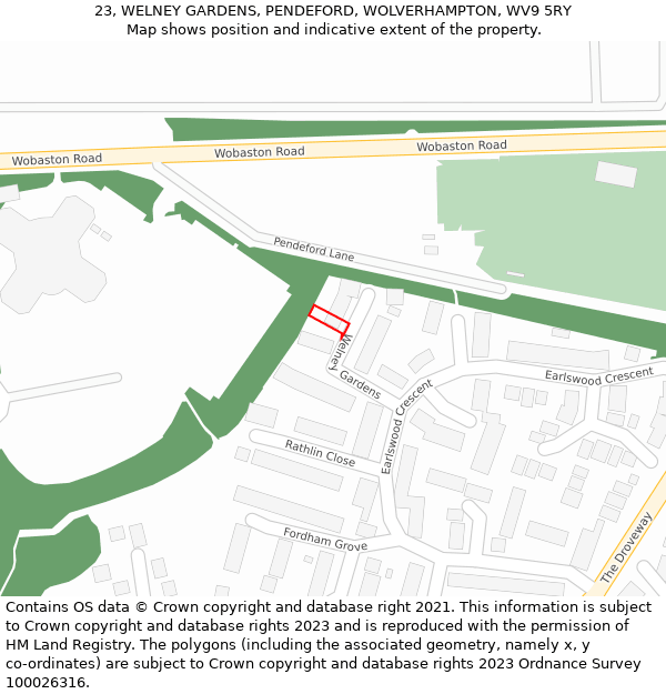 23, WELNEY GARDENS, PENDEFORD, WOLVERHAMPTON, WV9 5RY: Location map and indicative extent of plot