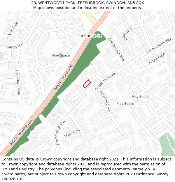 23, WENTWORTH PARK, FRESHBROOK, SWINDON, SN5 8QX: Location map and indicative extent of plot