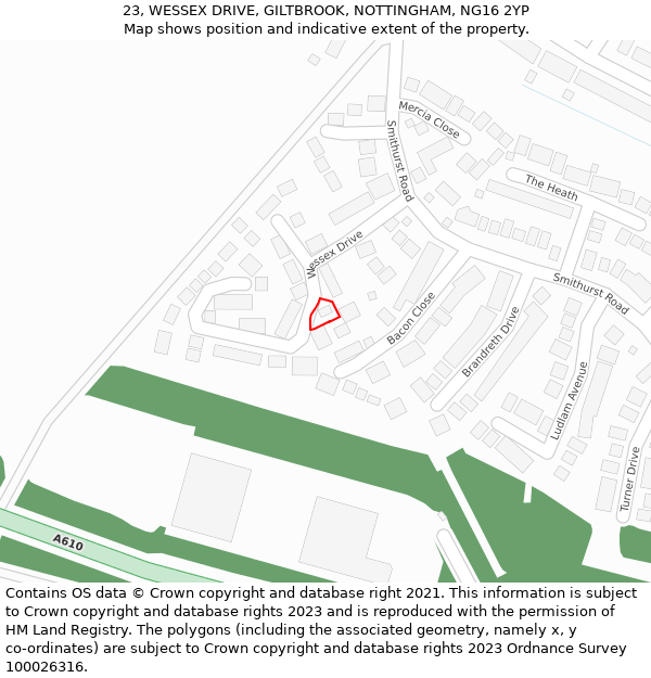 23, WESSEX DRIVE, GILTBROOK, NOTTINGHAM, NG16 2YP: Location map and indicative extent of plot