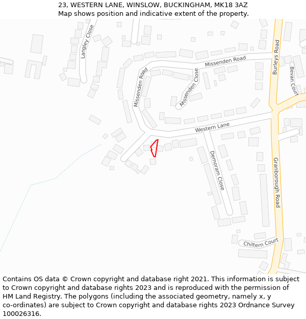 23, WESTERN LANE, WINSLOW, BUCKINGHAM, MK18 3AZ: Location map and indicative extent of plot