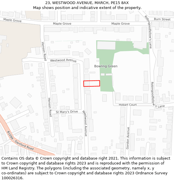 23, WESTWOOD AVENUE, MARCH, PE15 8AX: Location map and indicative extent of plot