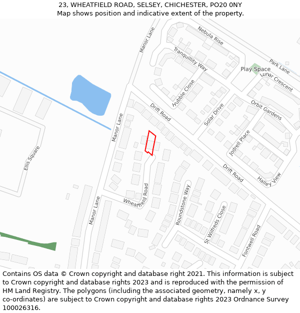 23, WHEATFIELD ROAD, SELSEY, CHICHESTER, PO20 0NY: Location map and indicative extent of plot