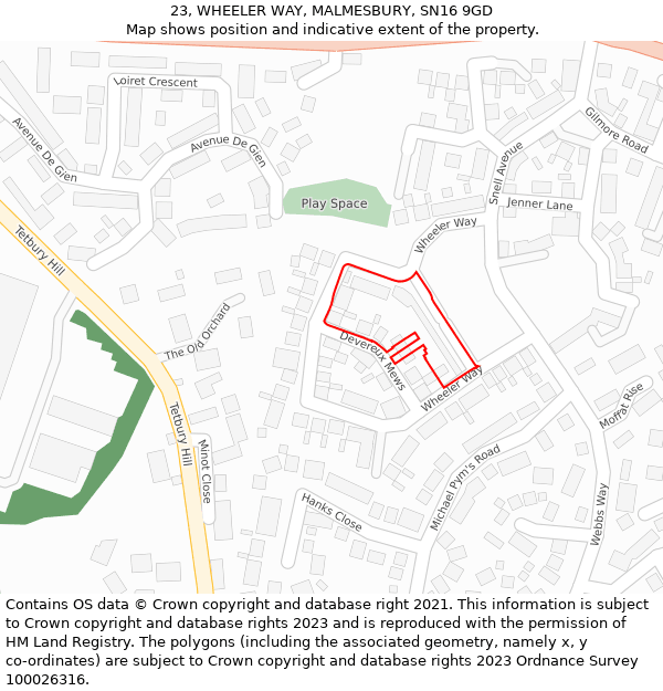 23, WHEELER WAY, MALMESBURY, SN16 9GD: Location map and indicative extent of plot